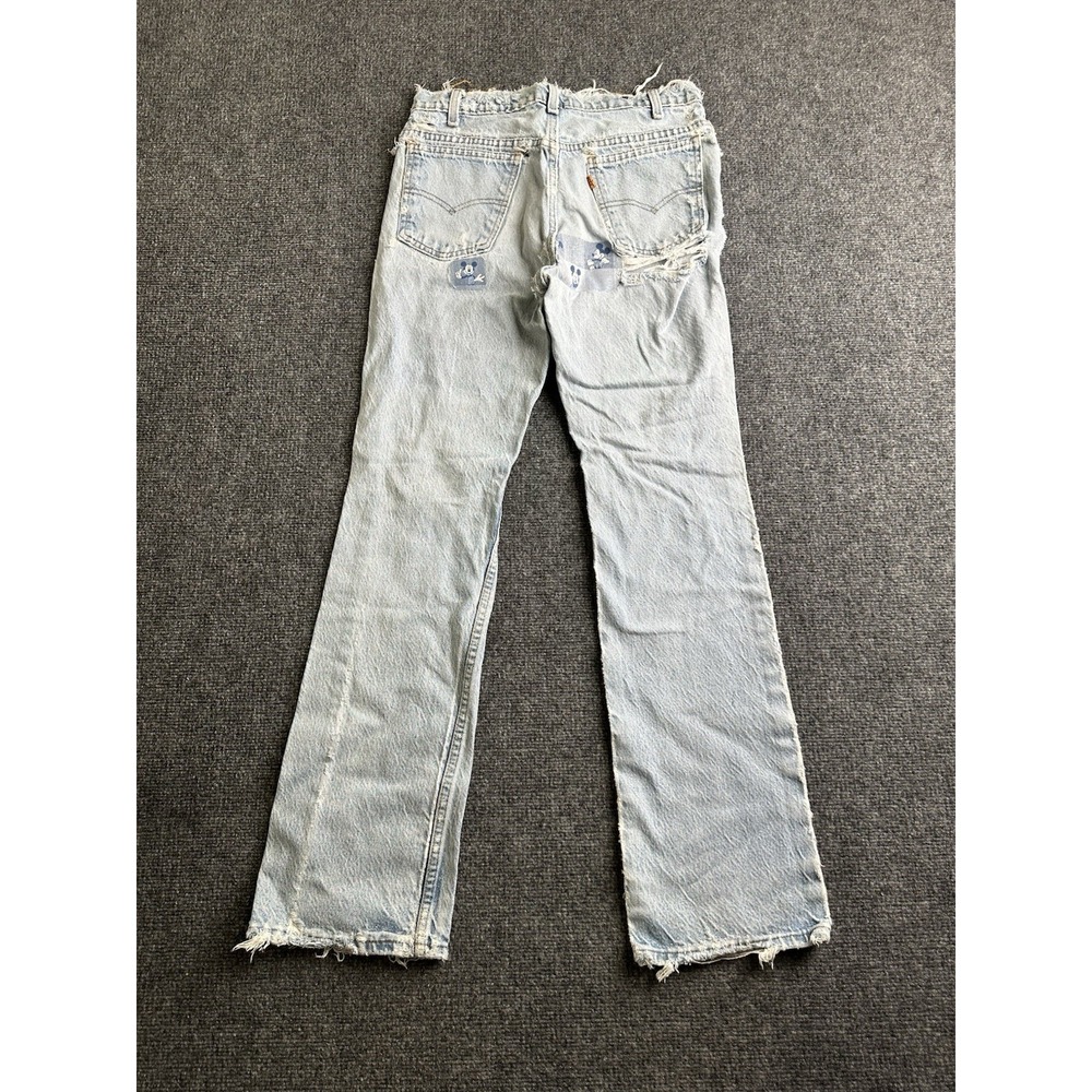 Mens 90s Levis 505 Orange Tab Distressed Custom Patchwork Jeans, Size 32x32